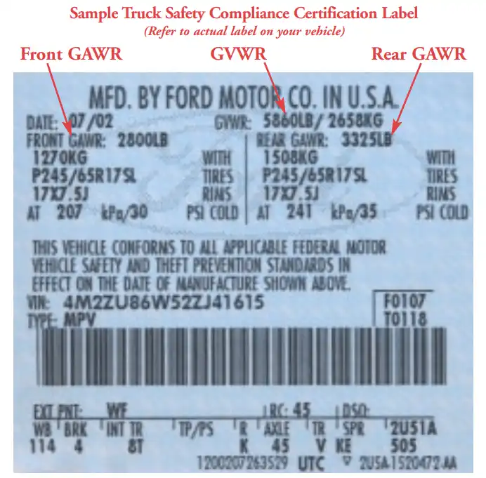 2004 Ford F150 Towing Capacity and Truck Safety Compliance Certification Label Door Jamb Label min